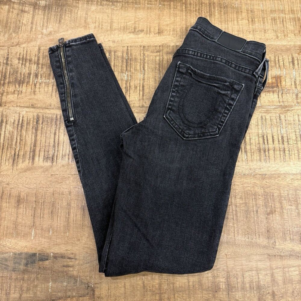 True Religion Jeans Halle Mid Rise Super Skinny Women's Size‎ 26 Black